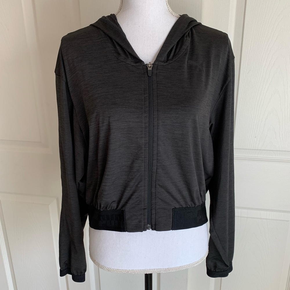 Puma Cropped Hoodie Full Zipper Sweatshirt Dry Lightweight Gray Womens Sz Large